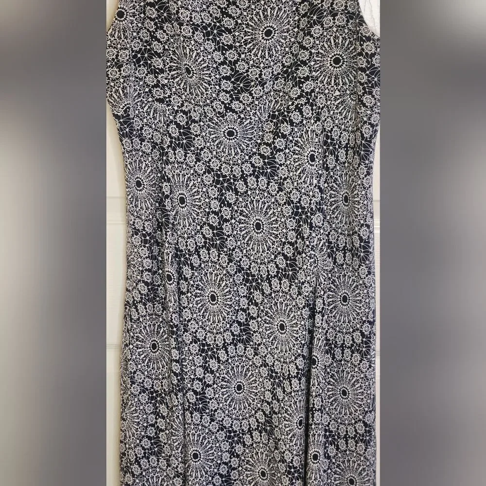 LOFT Blue White 14 Embellished 100% SILK Lined Floral Print Slvlss Women Dress
